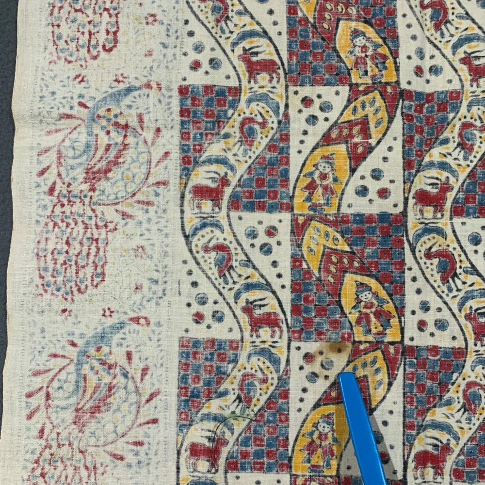 Unbranded Kalamkari Block Print Scarf Unisex OS Peacocks Folk Art Boho Cream Red